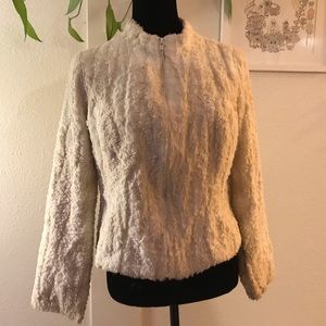 Beth Bowley White Faux Fur Zippered Jacket | Large